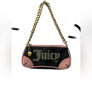Juicy Couture Black and Pink Shoulder Bag with Gold Chain